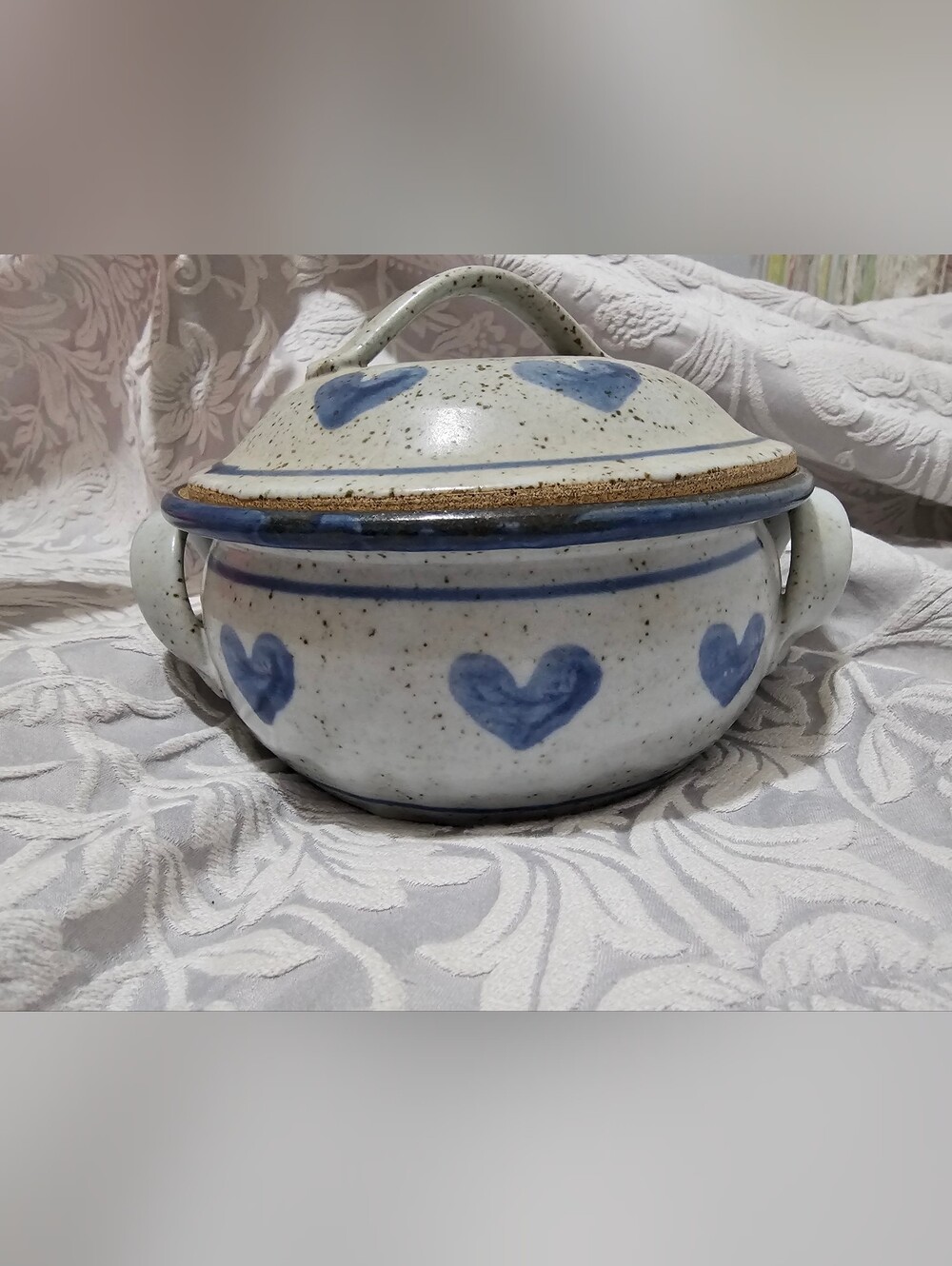 1990's Vintage Pot With Blue Hearts
